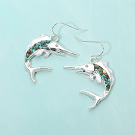 Crushed Pebble Swordfish Dangle Earrings