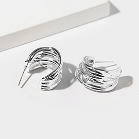 White Gold Dipped Layered Curve Hoop Earrings