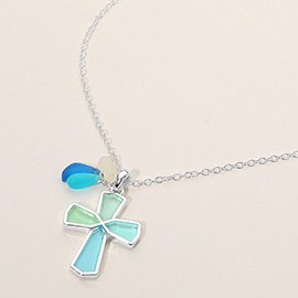 Sea Glass Coastal Cross Pendant Necklace