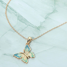 Ombre Enamel Butterfly Pendant Necklace
