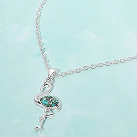 Crushed Pebble Flamingo Pendant Necklace