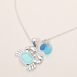 Sea Glass Crab Charm Pendant Necklace
