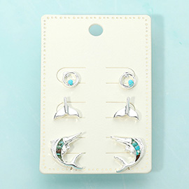 3Pairs - Whale Tale Fish Stud Earring Set