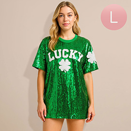 Sequin LUCKY Clover Long Party Shirt