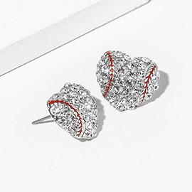 Baseball Crystal Pave Heart Stud Earrings