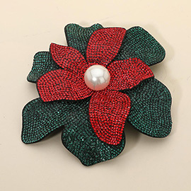 Pearl Accent Bling Studded Flower Pin Brooch Alligator Snap Hair Clip