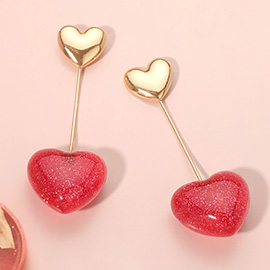 Sparkle Resin Puffy Heart Drop Earrings