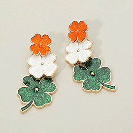 St Patricks Triple Shamrock Link Drop Earrings