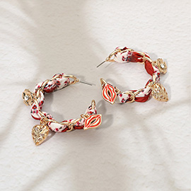 Flower Heart Lip Charm Fabric Scarf Hoop Earrings