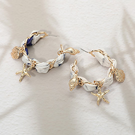 Starfish Shell Charm Fabric Scarf Hoop Earrings