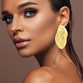 Bold Brushed Metal Sculpted Oval Plate Statement Earrings