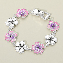 Floral Charm Link Magnetic Bracelet