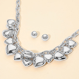 Chunky Puffy Metal Heart Charm Embellished Necklace