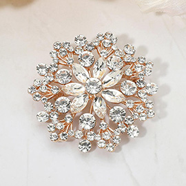 Floral Rhinestone Cluster Pin Brooch