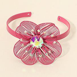 Bold Stone Accent Cutout Flower Accent Cuff Bracelet