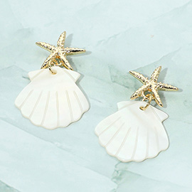 Starfish Accent Mother of Pearl Shell Drop Dangle Earrings