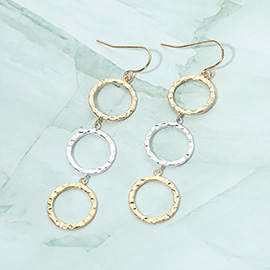 Textured Metal Open Circle Link Drop Earrings