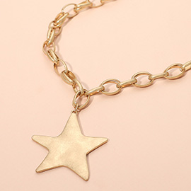 Brushed Metal Star Pendant Chunky Chain Necklace
