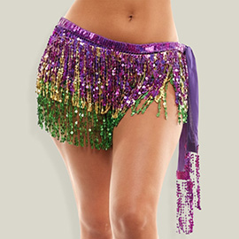 Mardi Gras Sequin Fringe Hip Scarf Skirt
