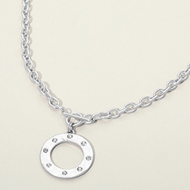 Stone Accent Circle Pendant Necklace