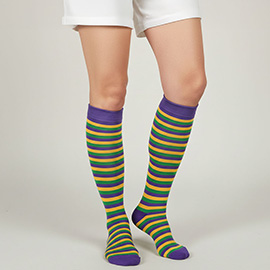 Mardi Gras Striped Knee-High Socks