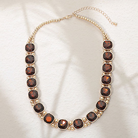 Square Faceted Stone Bezel Link Evening Necklace