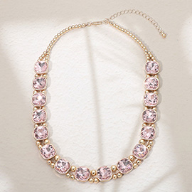 Square Faceted Stone Bezel Link Evening Necklace