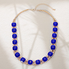 Square Faceted Stone Bezel Link Evening Necklace