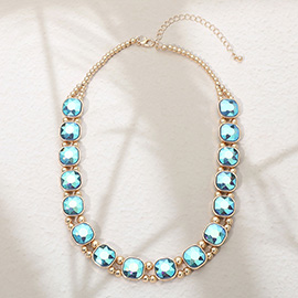 Square Faceted Stone Bezel Link Evening Necklace