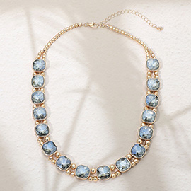 Square Faceted Stone Bezel Link Evening Necklace