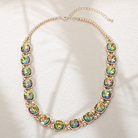 Square Faceted Stone Bezel Link Evening Necklace