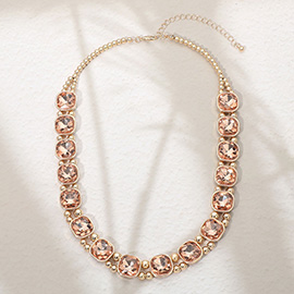 Square Faceted Stone Bezel Link Evening Necklace