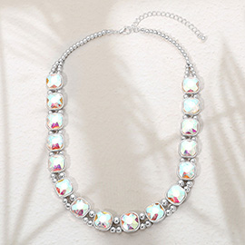 Square Faceted Stone Bezel Link Evening Necklace