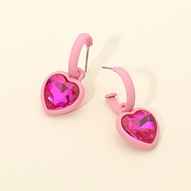 Heart Stone Charm Drop Hoop Earrings