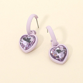 Heart Stone Charm Drop Hoop Earrings