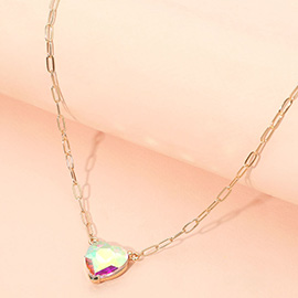 Heart Stone Pendant Paperclip Chain Necklace