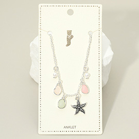 Starfish Sea Glass Pearl Charm Station Anklet