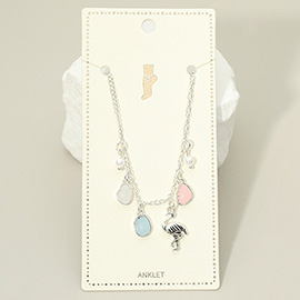 Flamingo Sea Glass Pearl Charm Station Anklet