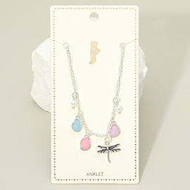 Dragonfly Sea Glass Pearl Charm Station Anklet