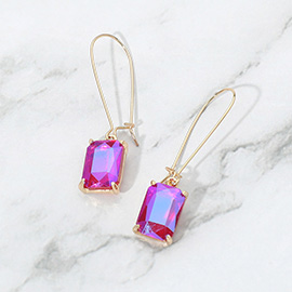 Rectangular Glass Stone Long Drop Dangle Earrings