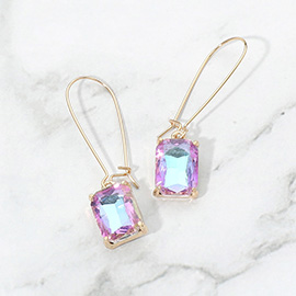 Rectangular Glass Stone Long Drop Dangle Earrings