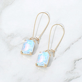 Rectangular Glass Stone Long Drop Dangle Earrings