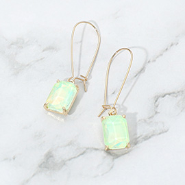 Rectangular Glass Stone Long Drop Dangle Earrings