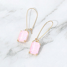 Rectangular Glass Stone Long Drop Dangle Earrings