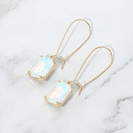 Rectangular Glass Stone Long Drop Dangle Earrings