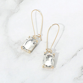 Rectangular Glass Stone Long Drop Dangle Earrings