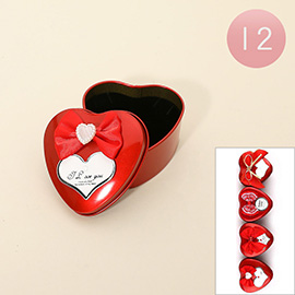 12PCS - Decorative Bow Accent Heart Shaped Gift Tin Boxes