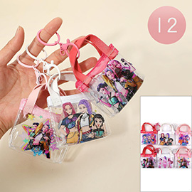 12PCS - Kpop Demon Hunters HUNTRIX Transparent Mini Tote Keychain Bag Charm