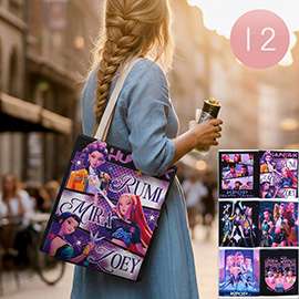 12PCS - Kpop Demon Hunters HUNTRIX SAJA BOYS Graphic Printed Tote Bags