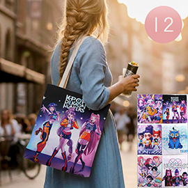 12PCS - Kpop Demon Hunters HUNTRIX Derpy Tiger Graphic Printed Tote Bags